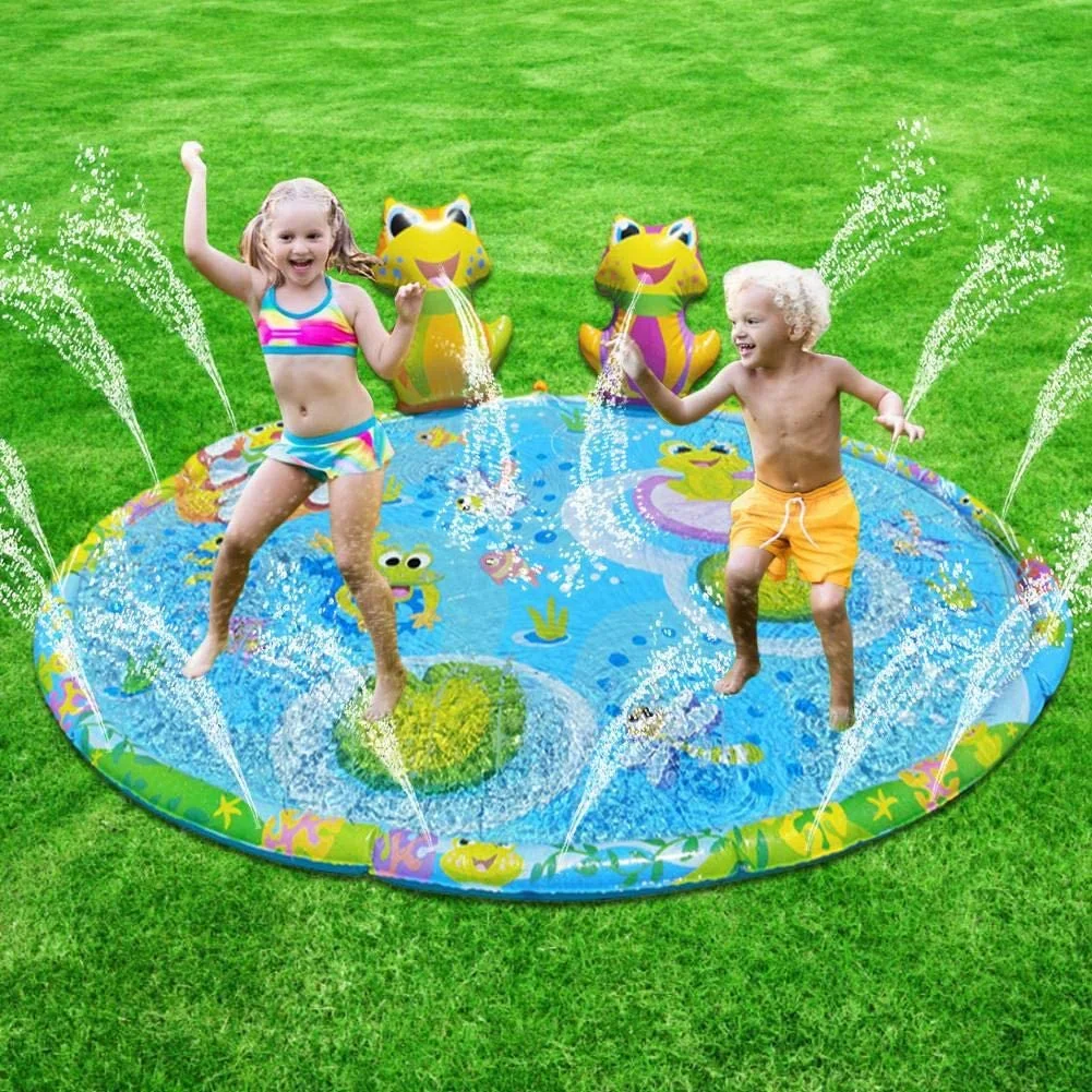 Water Play Pad Toys Inflatable Frog Sprinklers Splash Mat for Kids Children